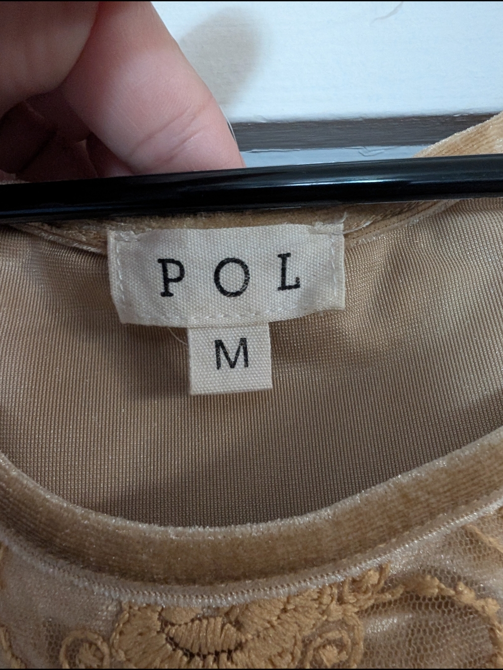 POL Velvet Lace Detail Top in Tan - Picture 2 of 4